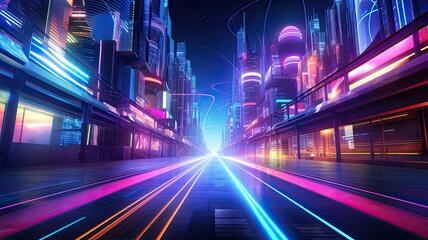 neon lights on the street in a city, in the style of nightcore