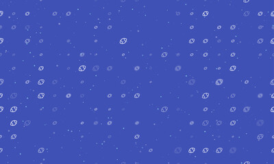 Seamless background pattern of evenly spaced white rugby symbols of different sizes and opacity. Vector illustration on indigo background with stars