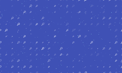 Seamless background pattern of evenly spaced white tennis symbols of different sizes and opacity. Vector illustration on indigo background with stars