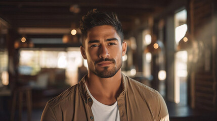 Fototapeta premium portrait of a handsome man with beard - Generative Ai