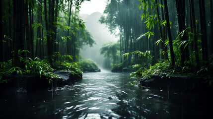 rain in the bamboo forest