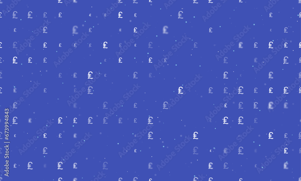 Poster seamless background pattern of evenly spaced white lira symbols of different sizes and opacity. vect