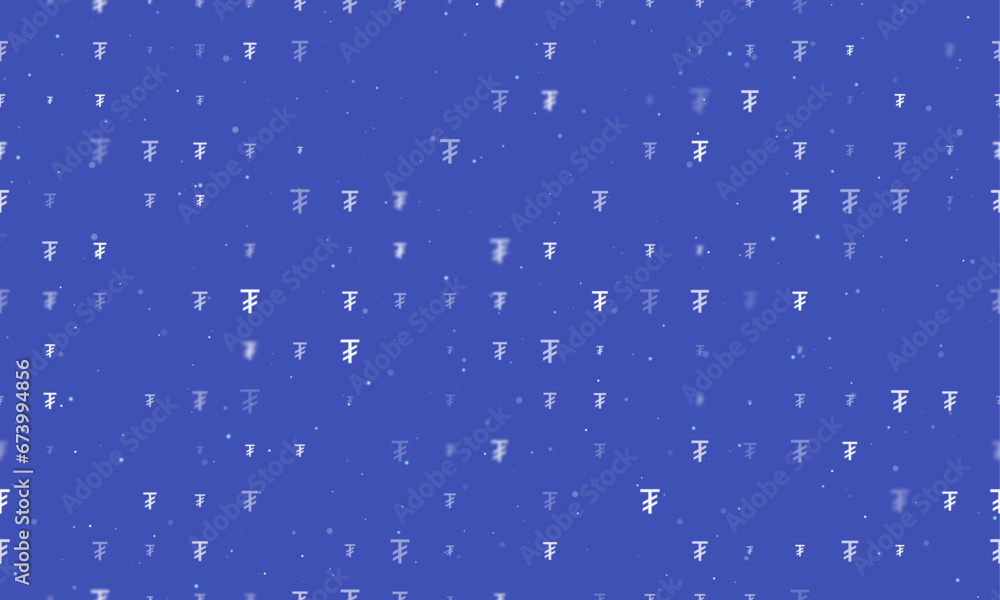 Poster seamless background pattern of evenly spaced white tugrik symbols of different sizes and opacity. ve