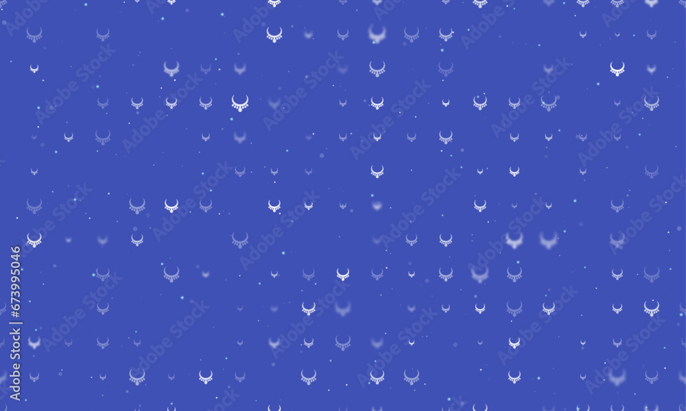 Poster seamless background pattern of evenly spaced white necklace symbols of different sizes and opacity. 