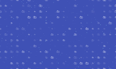 Seamless background pattern of evenly spaced white wedding rings symbols of different sizes and opacity. Vector illustration on indigo background with stars