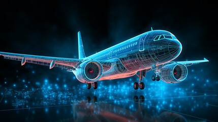 airplane model with neon lighting with dark background