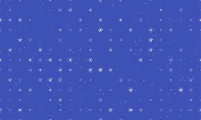 Seamless background pattern of evenly spaced white blot symbols of different sizes and opacity. Vector illustration on indigo background with stars