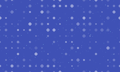 Seamless background pattern of evenly spaced white crosshair symbols of different sizes and opacity. Vector illustration on indigo background with stars