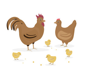 chicken farm poultry on village vector Flat illustration. farming, agricultural species 