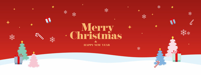 Merry Christmas banner winter landscape background and snow product display 