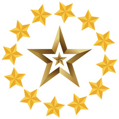 Golden star set. 3D golden stars, Golden star isolated on white background with clipping path. Vector illustration