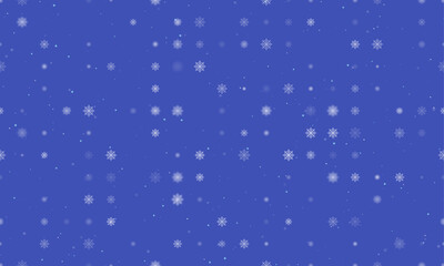 Seamless background pattern of evenly spaced white spider web symbols of different sizes and opacity. Vector illustration on indigo background with stars