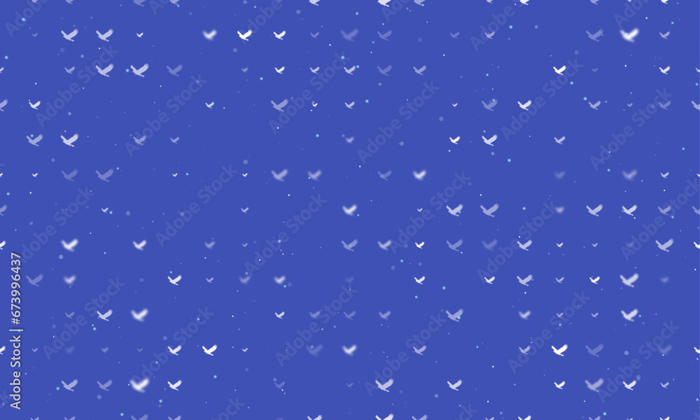Poster seamless background pattern of evenly spaced white eagle symbols of different sizes and opacity. vec