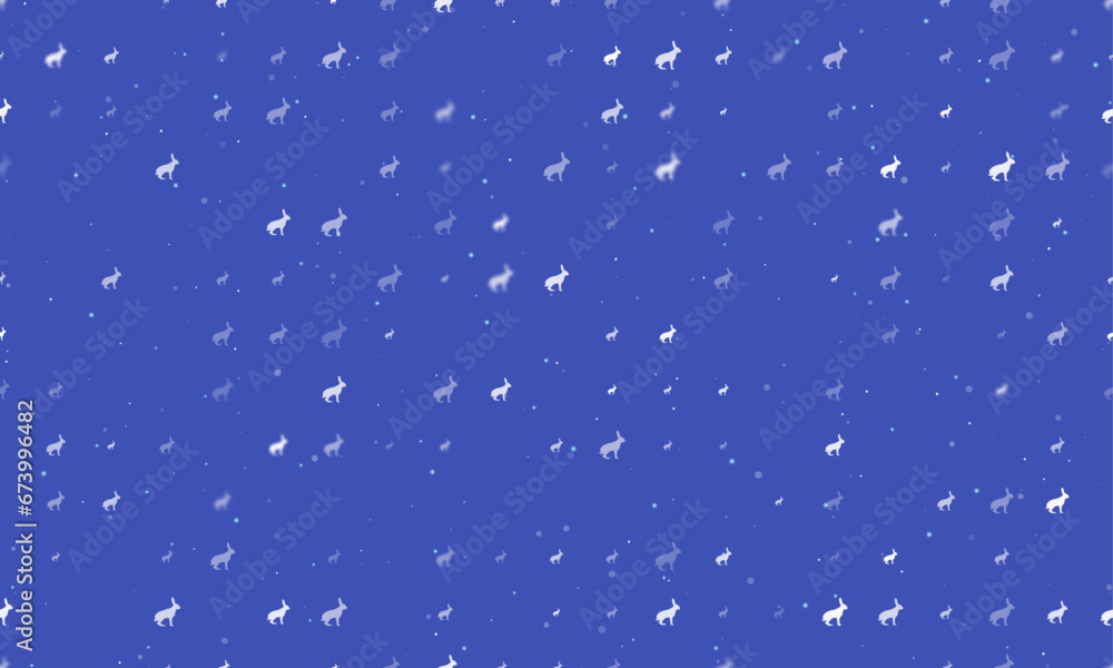 Poster seamless background pattern of evenly spaced white hare symbols of different sizes and opacity. vect