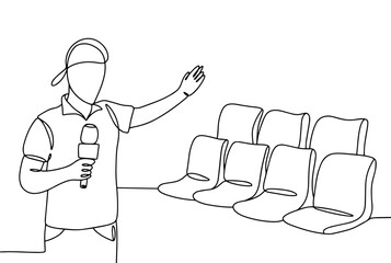 Sports journalist. Journalist. Stadium. Reportage. One line