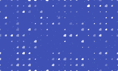 Seamless background pattern of evenly spaced white boxing gloves symbols of different sizes and opacity. Vector illustration on indigo background with stars