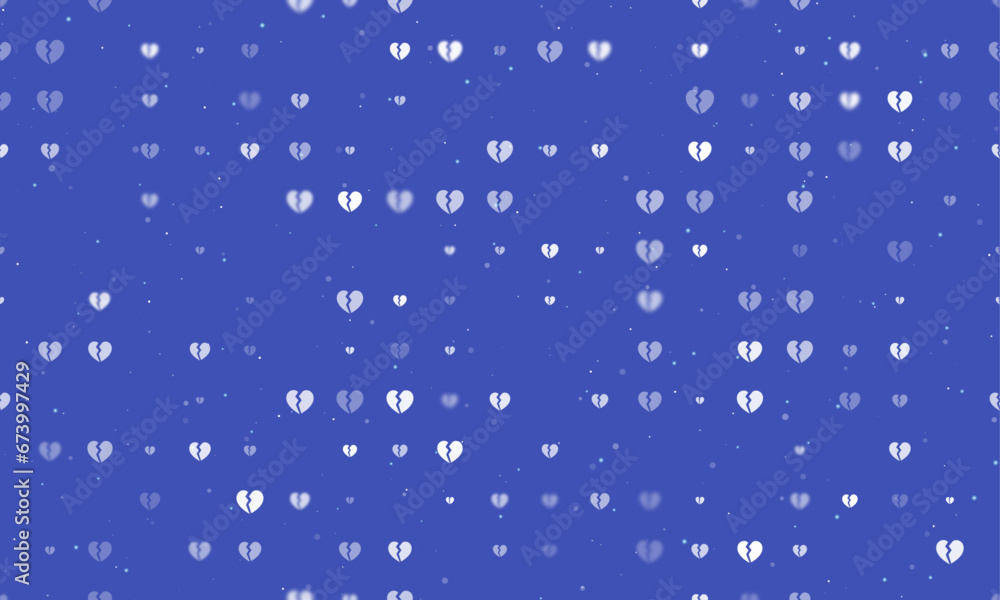 Poster seamless background pattern of evenly spaced white broken heart symbols of different sizes and opaci