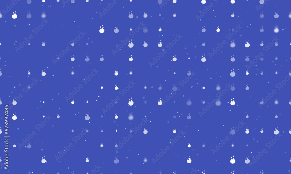 Poster seamless background pattern of evenly spaced white fire symbols of different sizes and opacity. vect