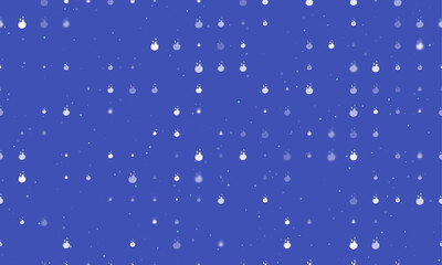 Seamless background pattern of evenly spaced white fire symbols of different sizes and opacity. Vector illustration on indigo background with stars