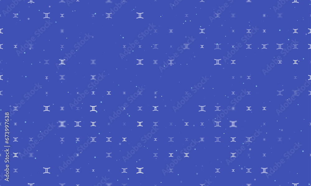 Poster seamless background pattern of evenly spaced white zodiac gemini symbols of different sizes and opac
