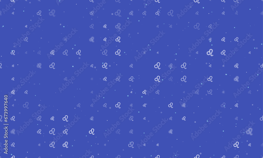 Poster seamless background pattern of evenly spaced white zodiac leo symbols of different sizes and opacity
