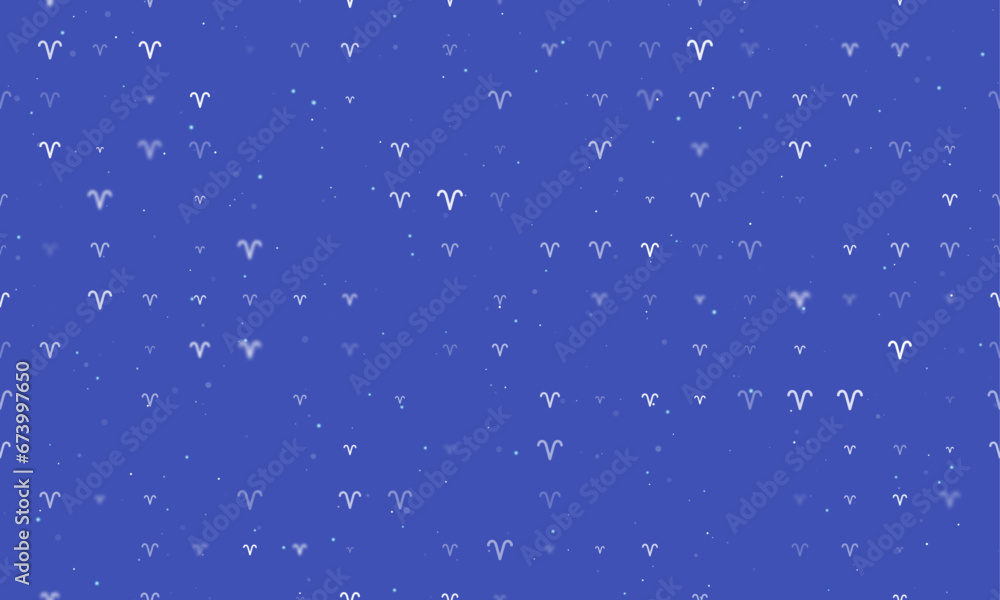 Poster seamless background pattern of evenly spaced white zodiac aries symbols of different sizes and opaci