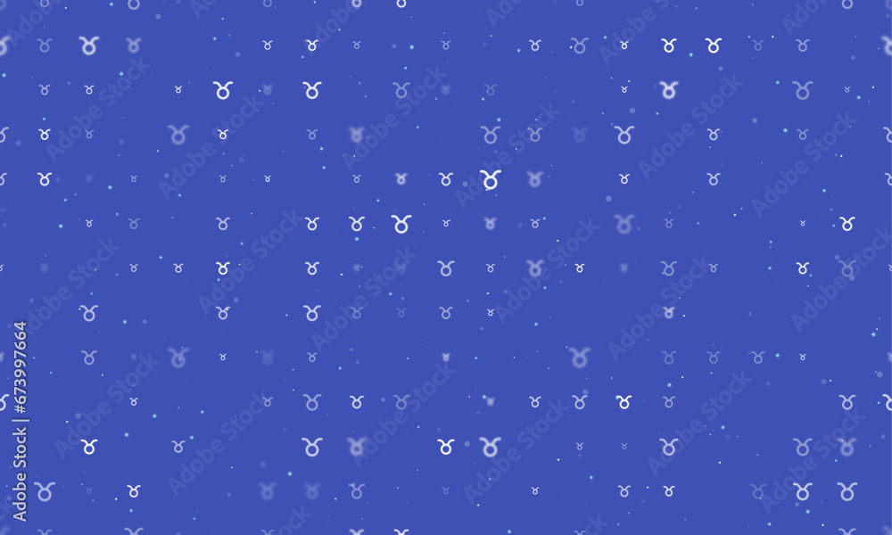 Poster seamless background pattern of evenly spaced white zodiac taurus symbols of different sizes and opac