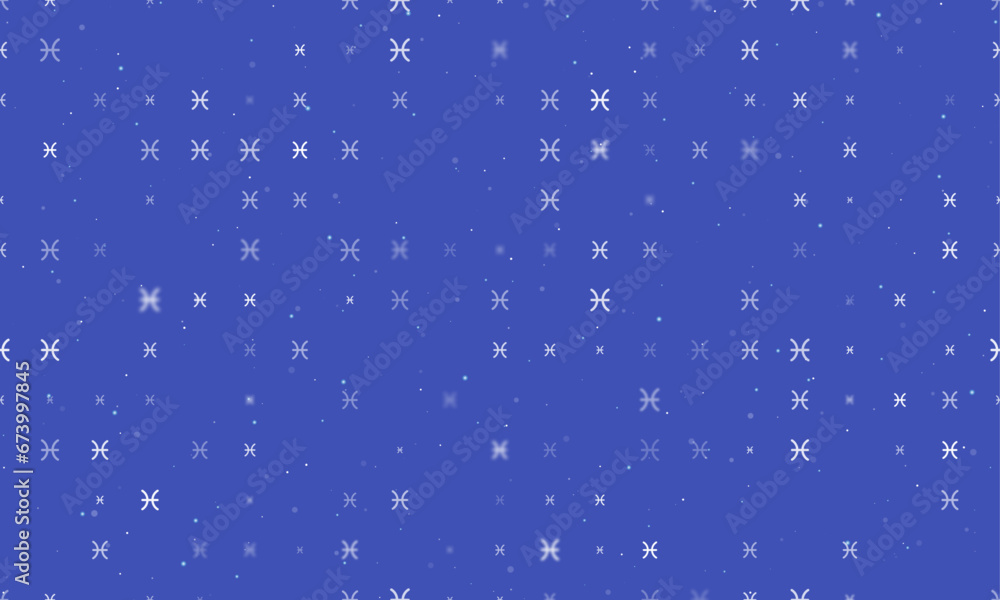 Poster seamless background pattern of evenly spaced white zodiac pisces symbols of different sizes and opac