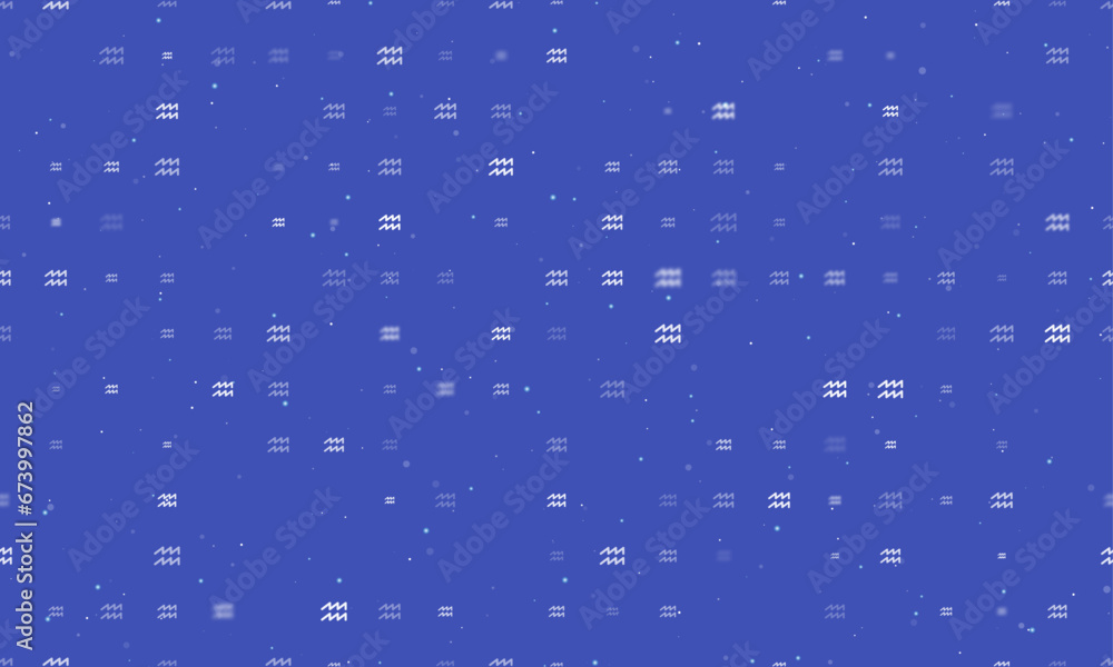 Poster seamless background pattern of evenly spaced white zodiac aquarius symbols of different sizes and op