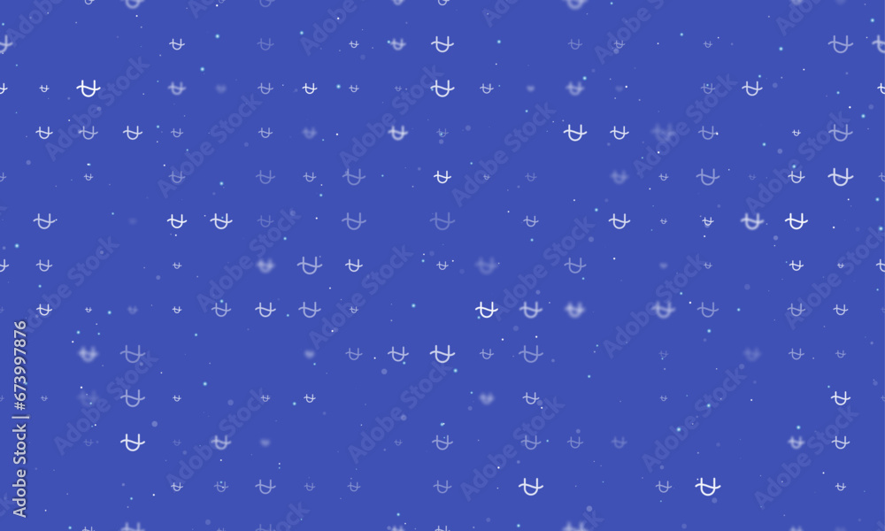 Poster seamless background pattern of evenly spaced white zodiac ophiuchus symbols of different sizes and o