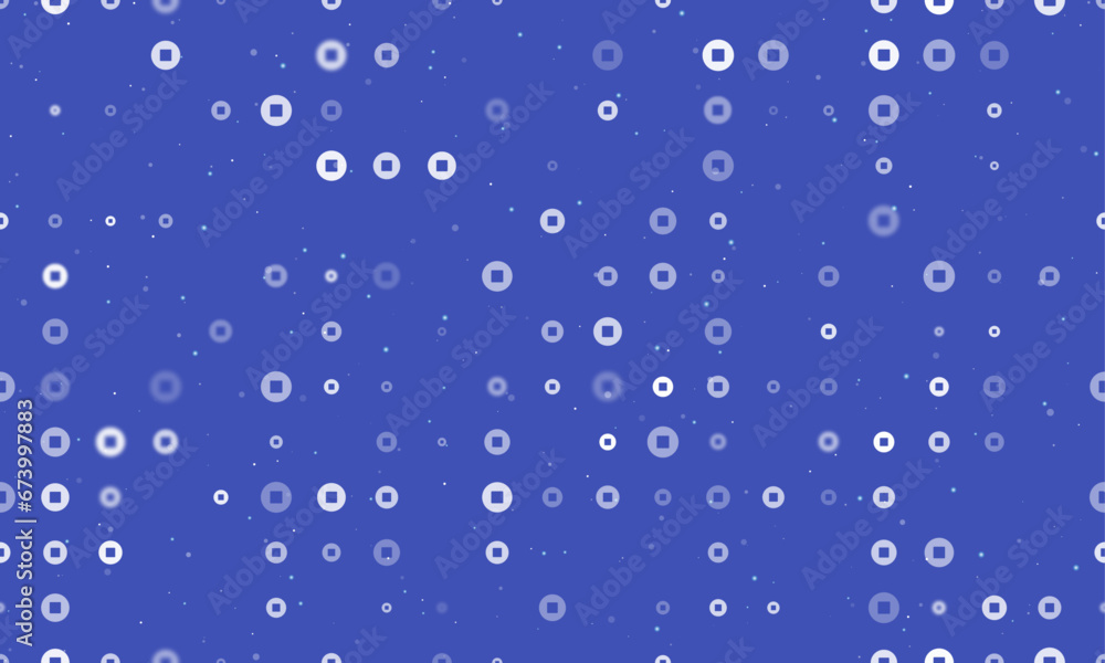Poster seamless background pattern of evenly spaced white stop media symbols of different sizes and opacity