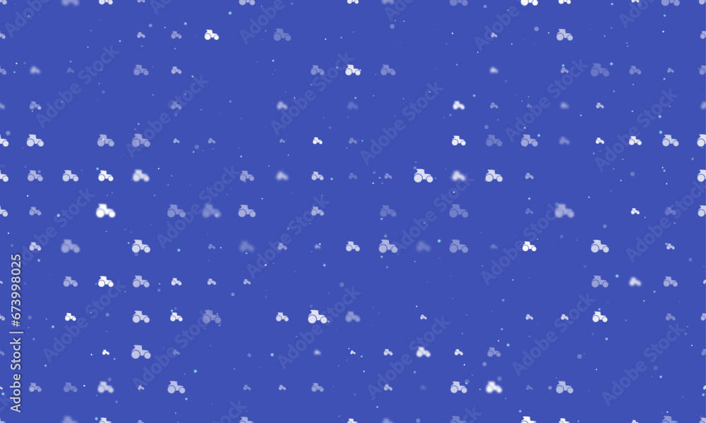 Poster seamless background pattern of evenly spaced white tractor symbols of different sizes and opacity. v