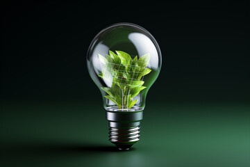 A solar-powered, environmentally-friendly LED bulb isolated on green symbolizes renewable energy.