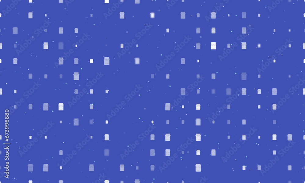 Poster seamless background pattern of evenly spaced white jar of jam symbols of different sizes and opacity