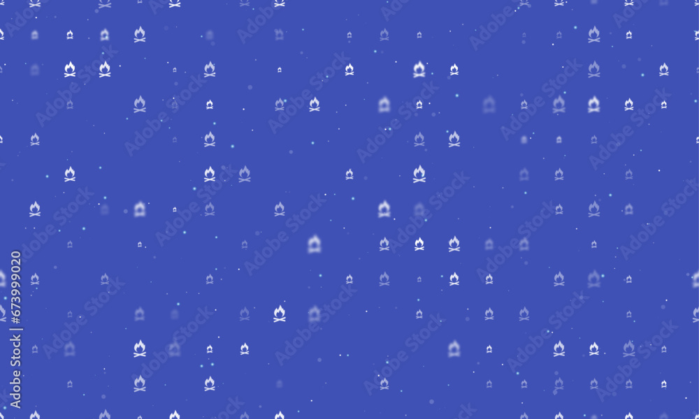 Poster seamless background pattern of evenly spaced white bonfire symbols of different sizes and opacity. v