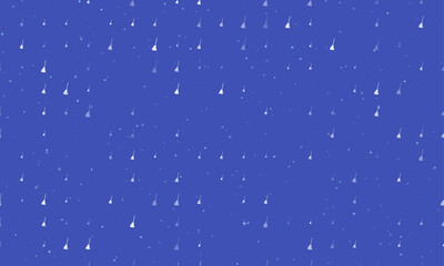 Seamless background pattern of evenly spaced white broom symbols of different sizes and opacity. Vector illustration on indigo background with stars