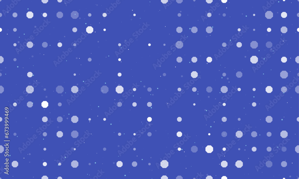 Poster seamless background pattern of evenly spaced white octagon symbols of different sizes and opacity. v