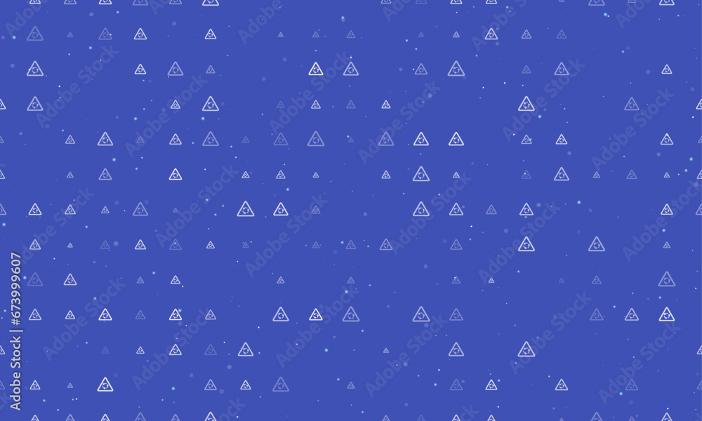 Poster seamless background pattern of evenly spaced white roundabout signs of different sizes and opacity. 