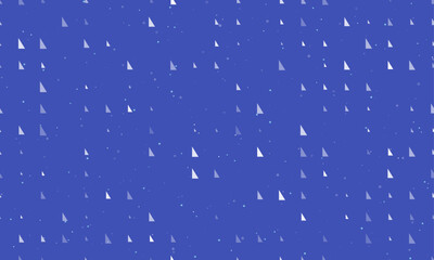 Seamless background pattern of evenly spaced white right triangle symbols of different sizes and opacity. Vector illustration on indigo background with stars