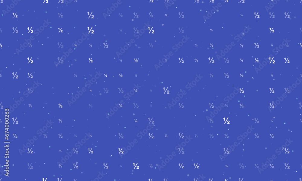 Poster seamless background pattern of evenly spaced white half fraction symbols of different sizes and opac