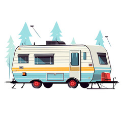 camper trailler flat illustration