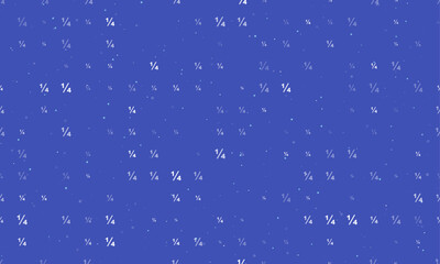 Seamless background pattern of evenly spaced white quarter fraction symbols of different sizes and opacity. Vector illustration on indigo background with stars