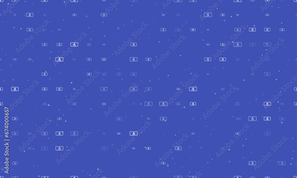 Poster seamless background pattern of evenly spaced white disabled road signs of different sizes and opacit