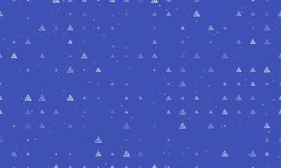 Seamless background pattern of evenly spaced white road work signs of different sizes and opacity. Vector illustration on indigo background with stars