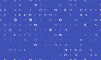 Seamless background pattern of evenly spaced white truck traffic signs of different sizes and opacity. Vector illustration on indigo background with stars