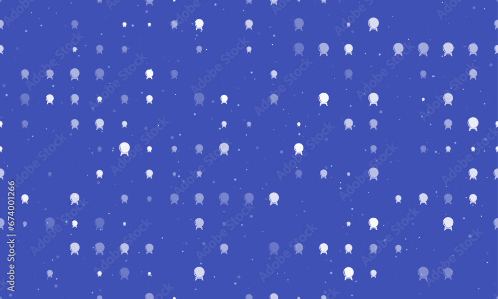 Poster seamless background pattern of evenly spaced white spirit ball symbols of different sizes and opacit