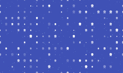 Seamless background pattern of evenly spaced white spirit ball symbols of different sizes and opacity. Vector illustration on indigo background with stars