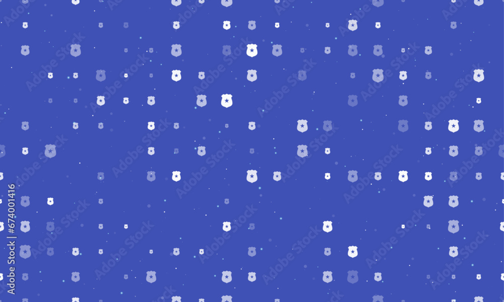 Poster seamless background pattern of evenly spaced white police badge symbols of different sizes and opaci