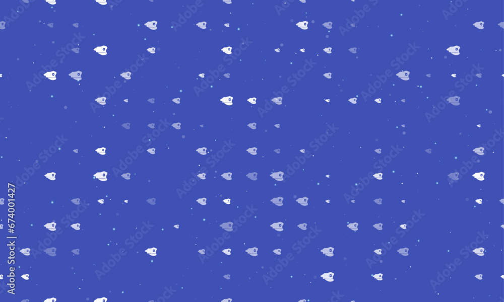 Poster seamless background pattern of evenly spaced white police cap symbols of different sizes and opacity