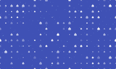 Seamless background pattern of evenly spaced white reception bell symbols of different sizes and opacity. Vector illustration on indigo background with stars